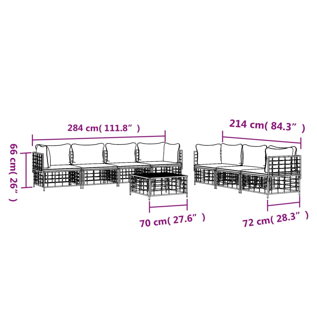 Set Divani da Giardino 8 pz con Cuscini Antracite in Polyrattan - homemem39