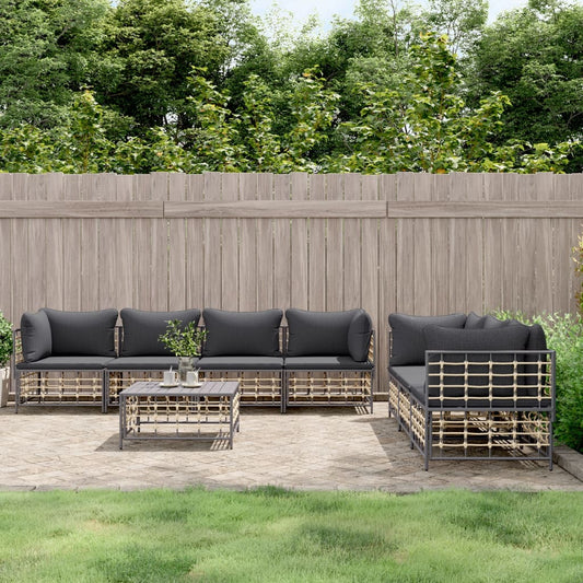 Set Divani da Giardino 8 pz con Cuscini Antracite in Polyrattan - homemem39