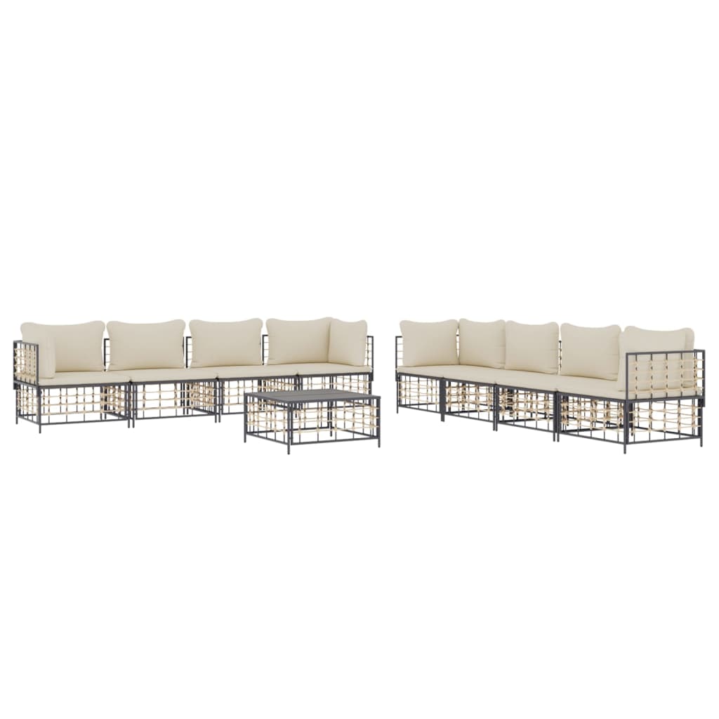 Set Divani da Giardino 9 pz con Cuscini Antracite in Polyrattan - homemem39