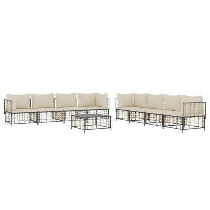 Set Divani da Giardino 9 pz con Cuscini Antracite in Polyrattan - homemem39