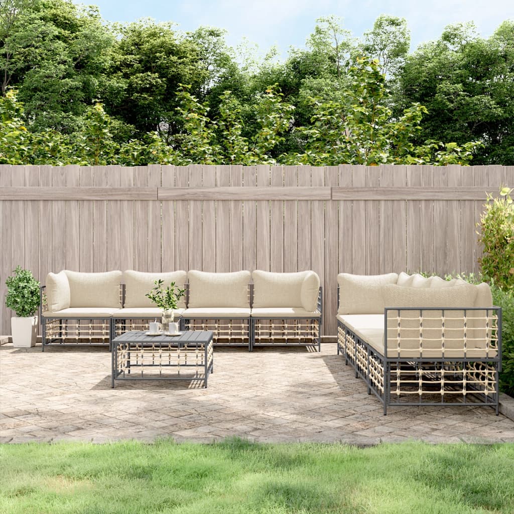 Set Divani da Giardino 9 pz con Cuscini Antracite in Polyrattan - homemem39