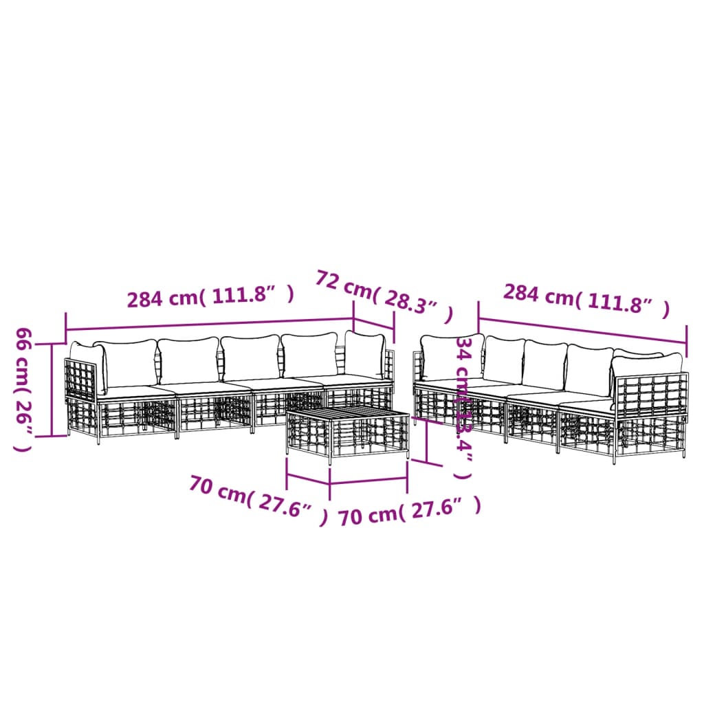 Set Divani da Giardino 9 pz con Cuscini Antracite in Polyrattan - homemem39