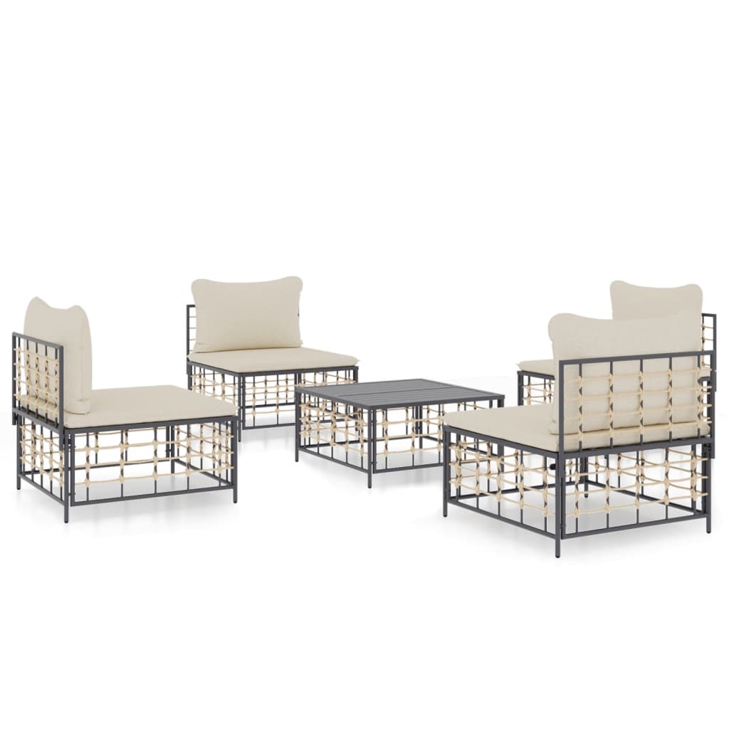 Set Divani da Giardino 5 pz con Cuscini Antracite in Polyrattan - homemem39