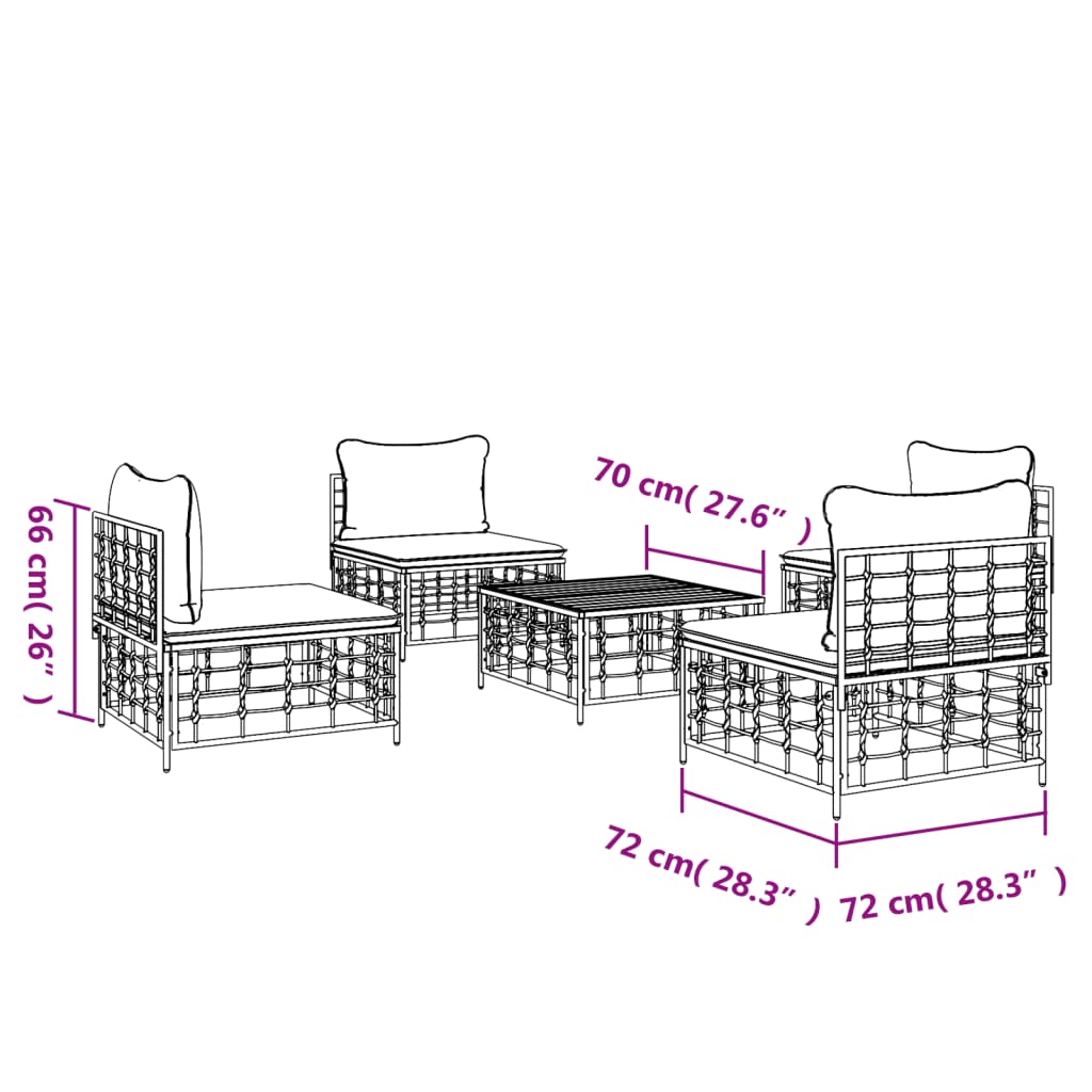 Set Divani da Giardino 5 pz con Cuscini Antracite in Polyrattan - homemem39