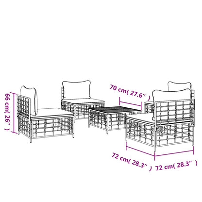 Set Divani da Giardino 5 pz con Cuscini Antracite in Polyrattan - homemem39