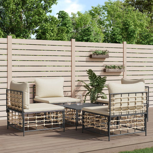 Set Divani da Giardino 5 pz con Cuscini Antracite in Polyrattan - homemem39