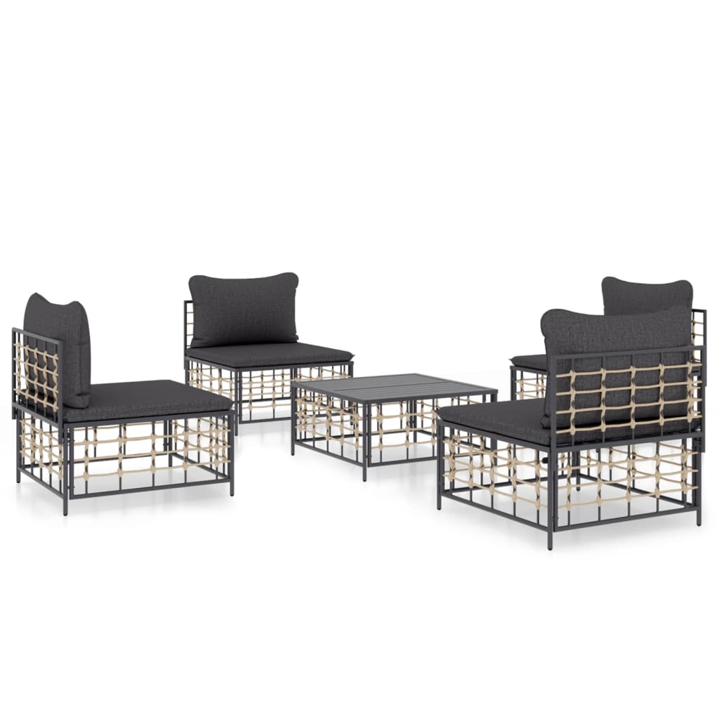 Set Divani da Giardino 5 pz con Cuscini Antracite in Polyrattan - homemem39