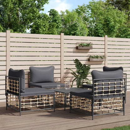 Set Divani da Giardino 5 pz con Cuscini Antracite in Polyrattan - homemem39