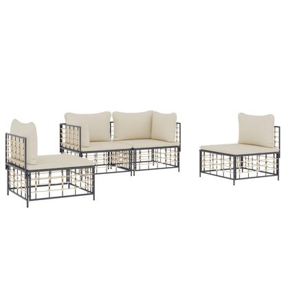 Set Divani da Giardino 4 pz con Cuscini Antracite in Polyrattan - homemem39