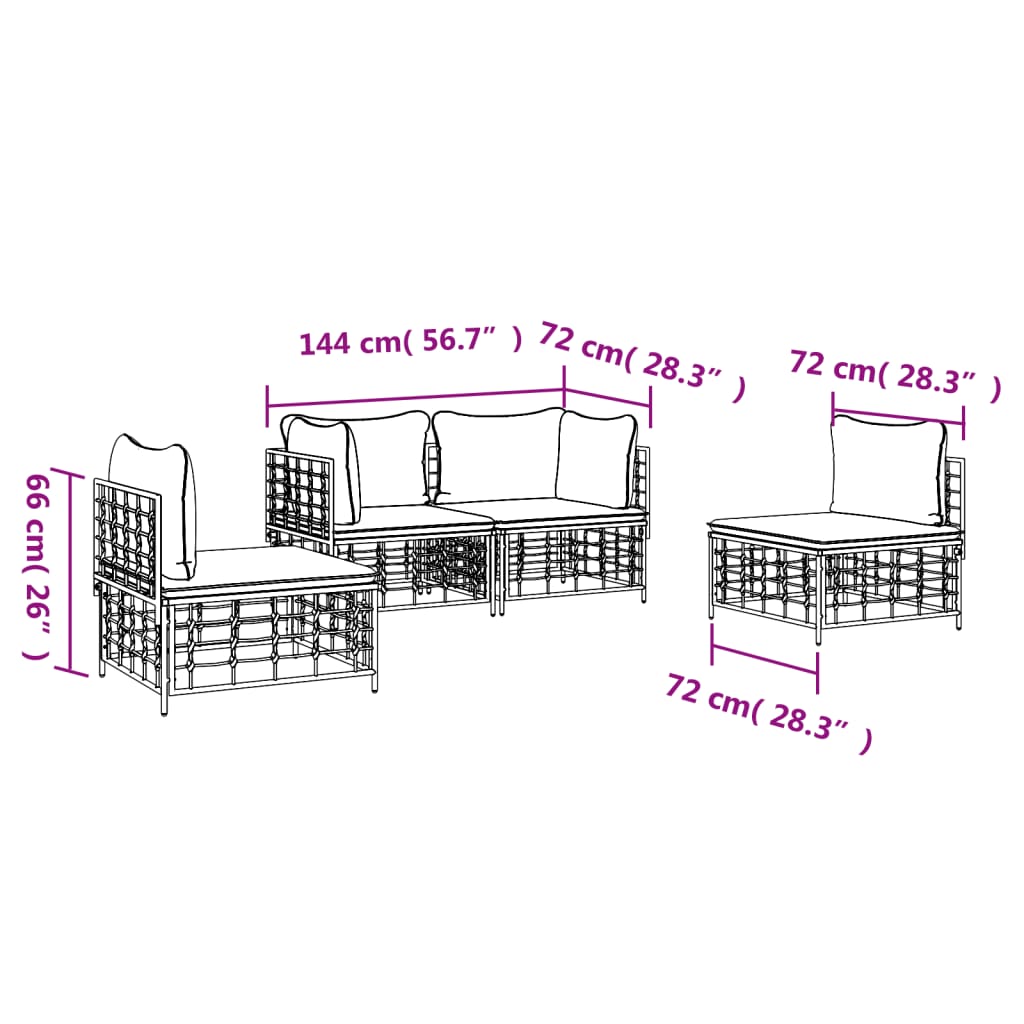 Set Divani da Giardino 4 pz con Cuscini Antracite in Polyrattan - homemem39