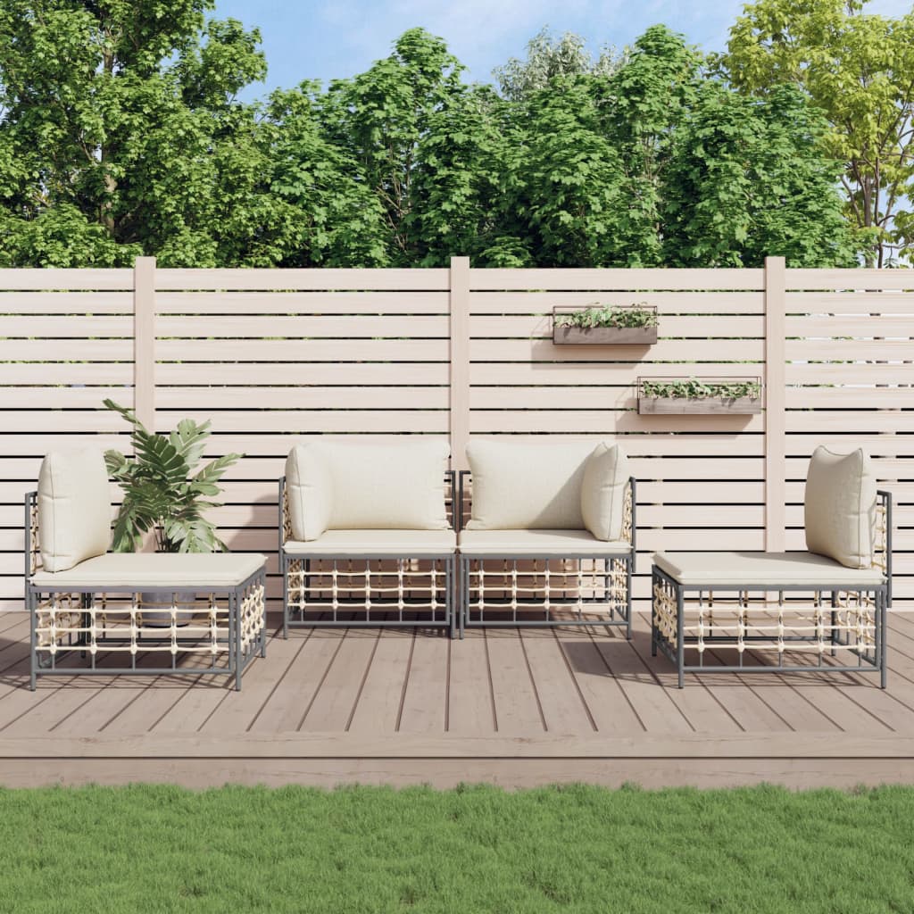 Set Divani da Giardino 4 pz con Cuscini Antracite in Polyrattan - homemem39