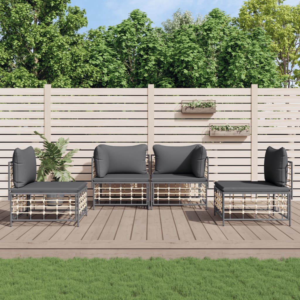 Set Divani da Giardino 4 pz con Cuscini Antracite in Polyrattan - homemem39