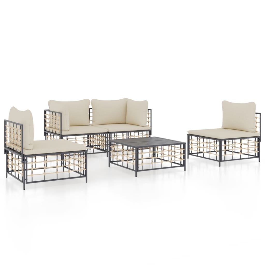 Set Divani da Giardino 5 pz con Cuscini Antracite in Polyrattan - homemem39