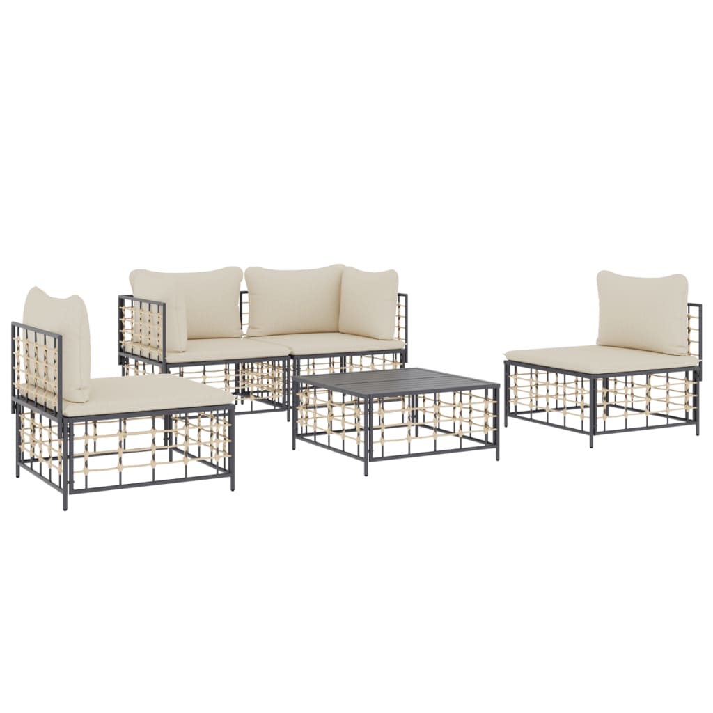 Set Divani da Giardino 5 pz con Cuscini Antracite in Polyrattan - homemem39