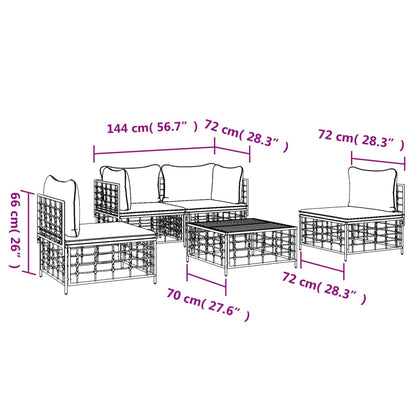 Set Divani da Giardino 5 pz con Cuscini Antracite in Polyrattan - homemem39