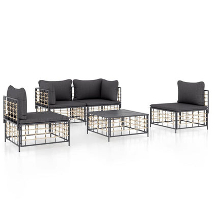 Set Divani da Giardino 5 pz con Cuscini Antracite in Polyrattan - homemem39