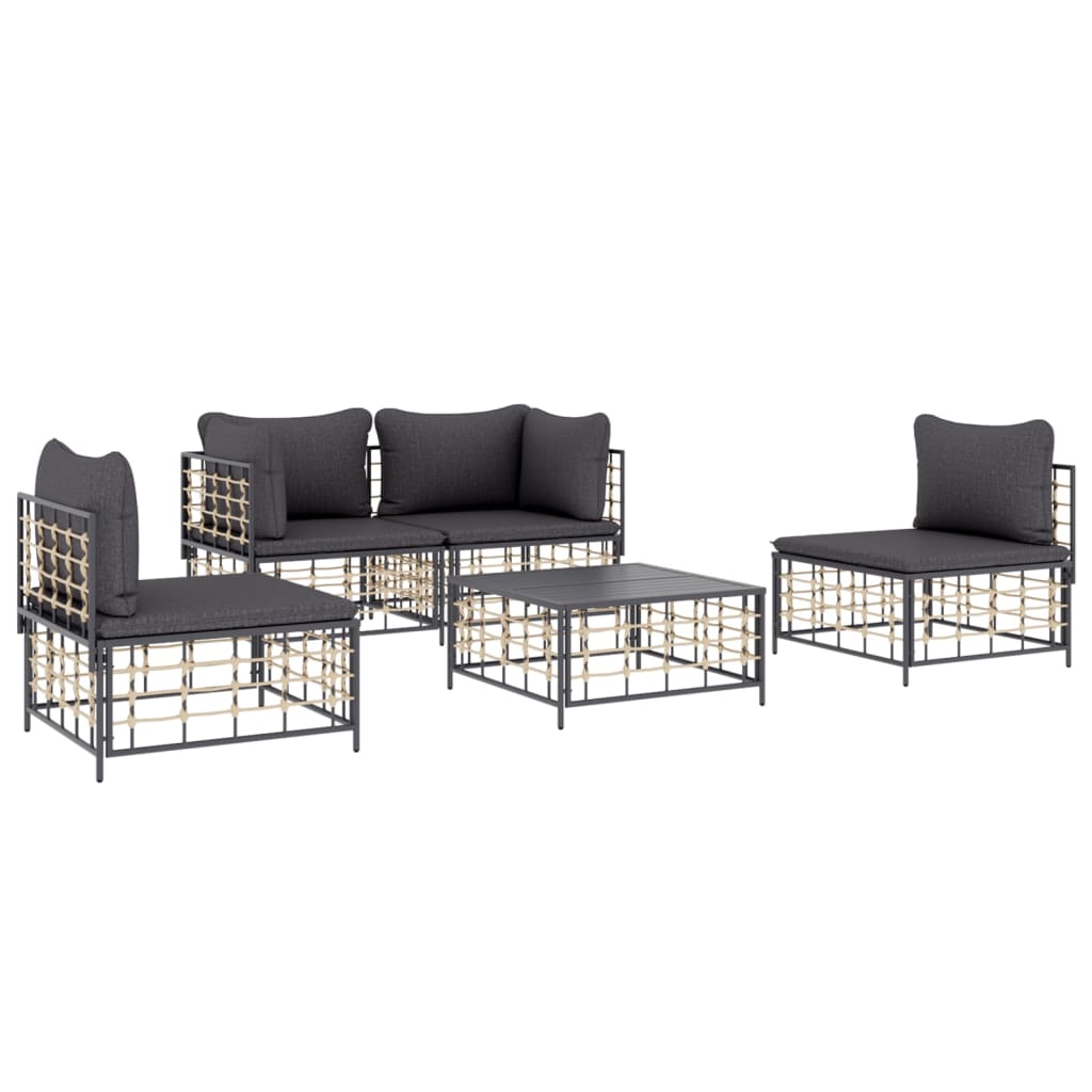 Set Divani da Giardino 5 pz con Cuscini Antracite in Polyrattan - homemem39