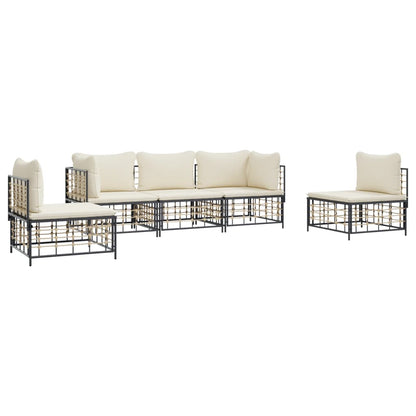 Set Divani da Giardino 5 pz con Cuscini Antracite in Polyrattan - homemem39