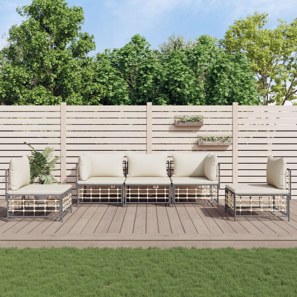 Set Divani da Giardino 5 pz con Cuscini Antracite in Polyrattan - homemem39