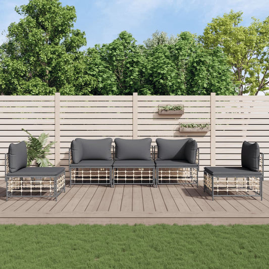 Set Divani da Giardino 5 pz con Cuscini Antracite in Polyrattan - homemem39