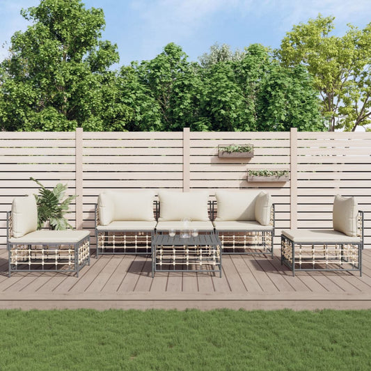 Set Divani da Giardino 6 pz con Cuscini Antracite in Polyrattan - homemem39