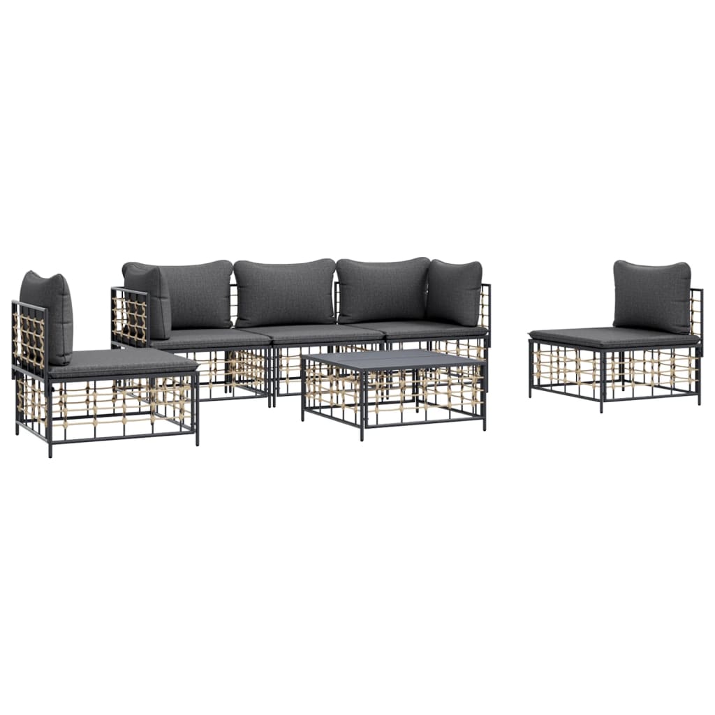 Set Divani da Giardino 6 pz con Cuscini Antracite in Polyrattan - homemem39