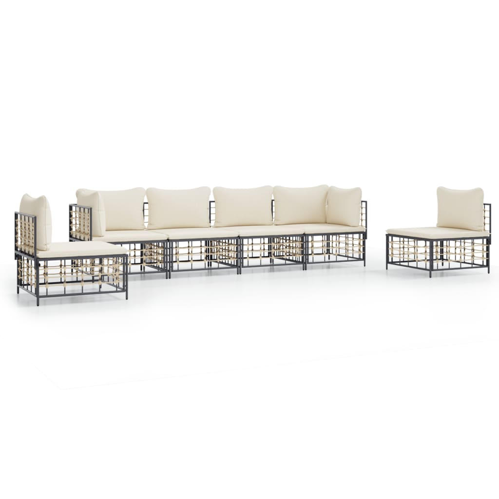 Set Divani da Giardino 6 pz con Cuscini Antracite in Polyrattan - homemem39