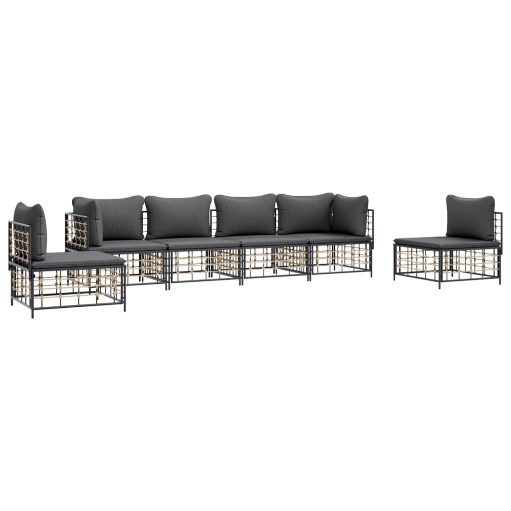 Set Divani da Giardino 6 pz con Cuscini Antracite in Polyrattan - homemem39