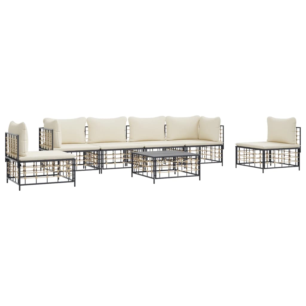 Set Divani da Giardino 7 pz con Cuscini Antracite in Polyrattan - homemem39