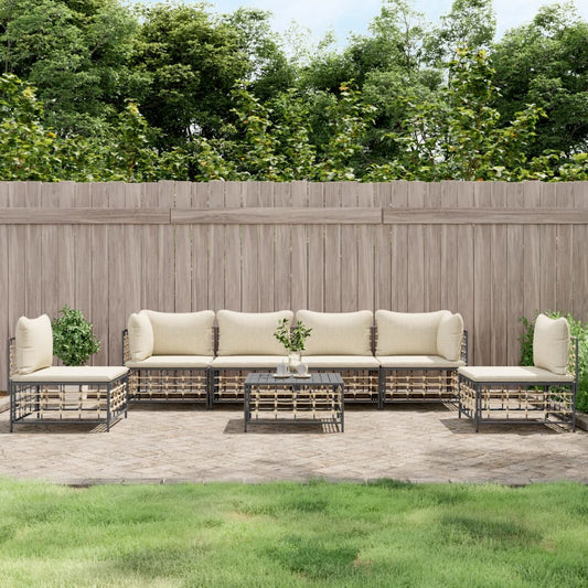 Set Divani da Giardino 7 pz con Cuscini Antracite in Polyrattan - homemem39