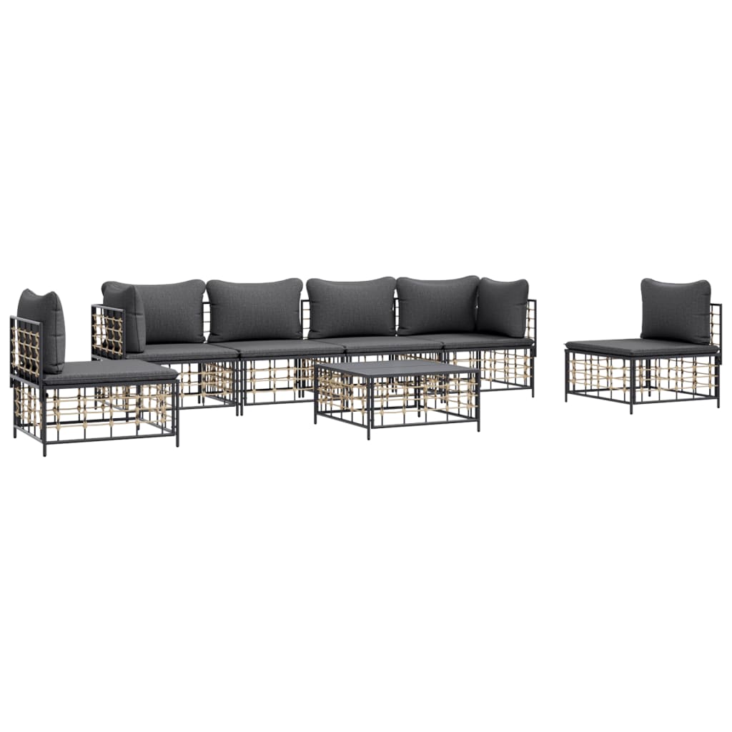 Set Divani da Giardino 7 pz con Cuscini Antracite in Polyrattan - homemem39