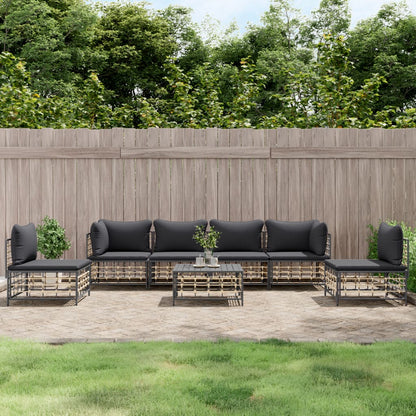 Set Divani da Giardino 7 pz con Cuscini Antracite in Polyrattan - homemem39