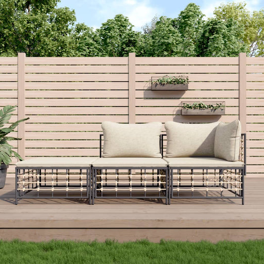 Set Divani da Giardino 3 pz con Cuscini Antracite in Polyrattan - homemem39