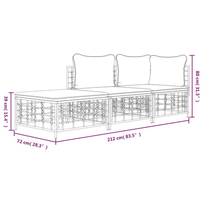 Set Divani da Giardino 3 pz con Cuscini Antracite in Polyrattan - homemem39