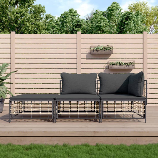 Set Divani da Giardino 3 pz con Cuscini Antracite in Polyrattan - homemem39