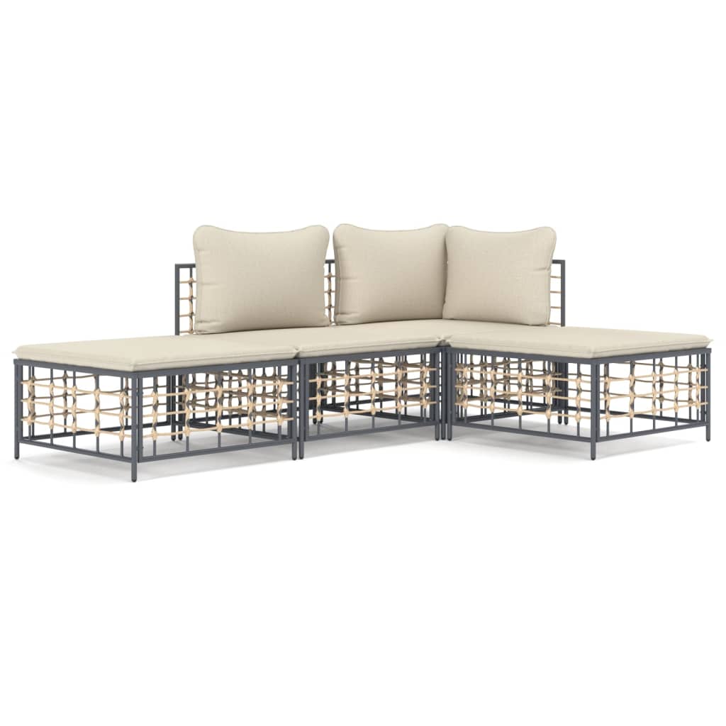 Set Divani da Giardino 4 pz con Cuscini Antracite in Polyrattan - homemem39