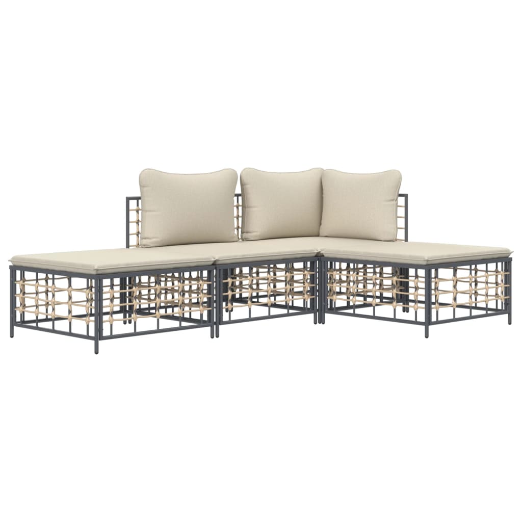 Set Divani da Giardino 4 pz con Cuscini Antracite in Polyrattan - homemem39