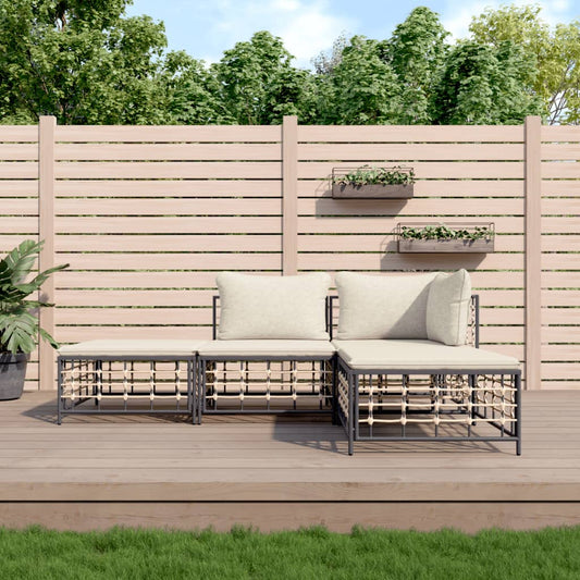 Set Divani da Giardino 4 pz con Cuscini Antracite in Polyrattan - homemem39