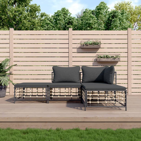 Set Divani da Giardino 4 pz con Cuscini Antracite in Polyrattan - homemem39