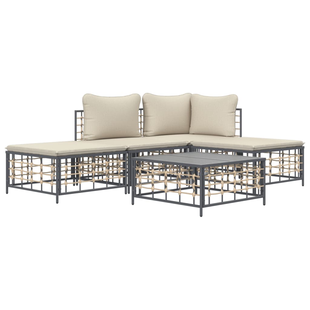 Set Divani da Giardino 5 pz con Cuscini Antracite in Polyrattan - homemem39