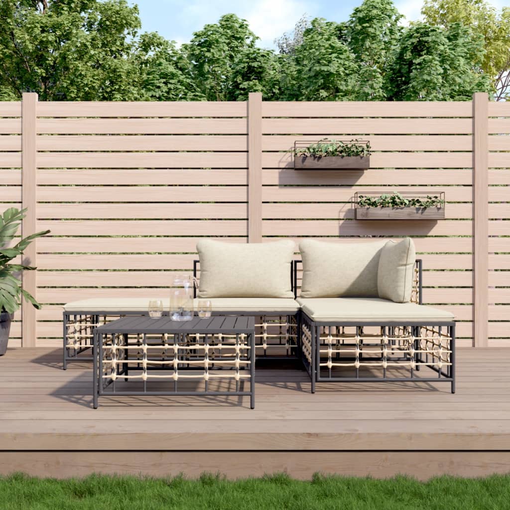 Set Divani da Giardino 5 pz con Cuscini Antracite in Polyrattan - homemem39