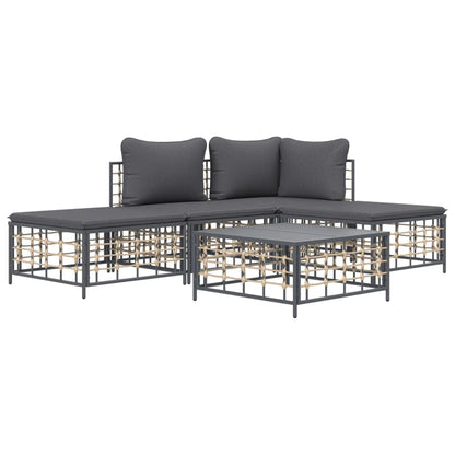 Set Divani da Giardino 5 pz con Cuscini Antracite in Polyrattan - homemem39