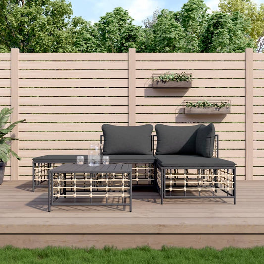 Set Divani da Giardino 5 pz con Cuscini Antracite in Polyrattan - homemem39