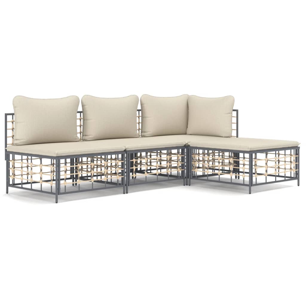 Set Divani da Giardino 4 pz con Cuscini Antracite in Polyrattan - homemem39