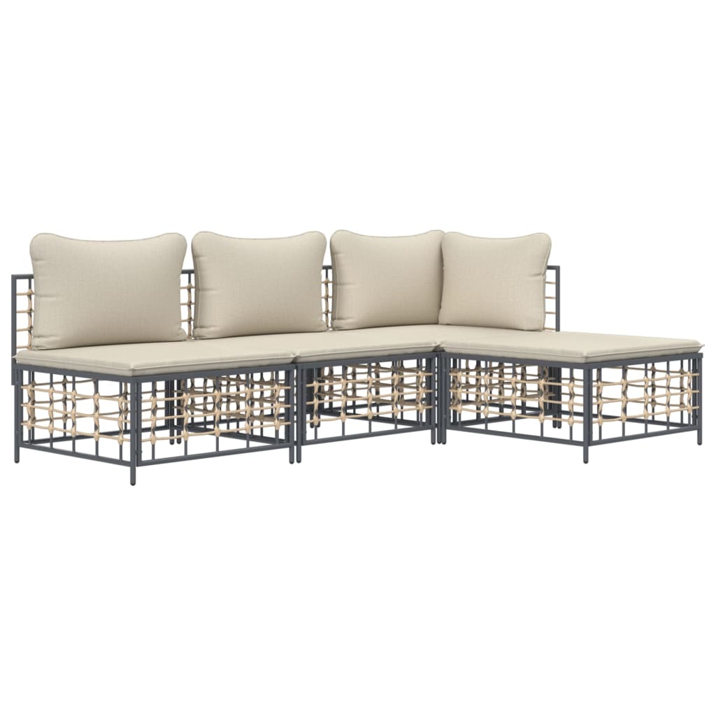 Set Divani da Giardino 4 pz con Cuscini Antracite in Polyrattan - homemem39