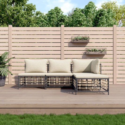 Set Divani da Giardino 4 pz con Cuscini Antracite in Polyrattan - homemem39