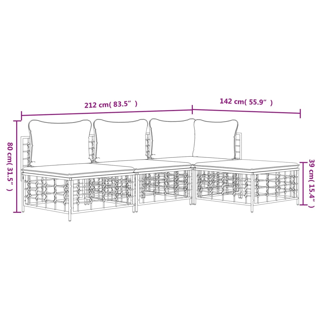 Set Divani da Giardino 4 pz con Cuscini Antracite in Polyrattan - homemem39