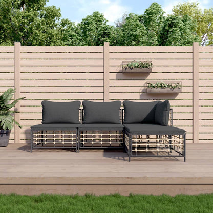 Set Divani da Giardino 4 pz con Cuscini Antracite in Polyrattan - homemem39