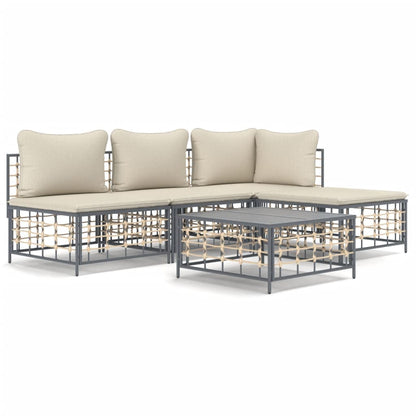 Set Divani da Giardino 5 pz con Cuscini Antracite in Polyrattan - homemem39