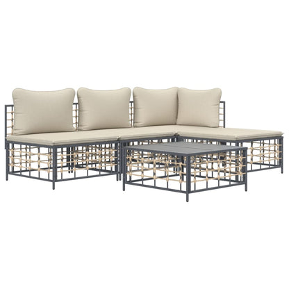 Set Divani da Giardino 5 pz con Cuscini Antracite in Polyrattan - homemem39